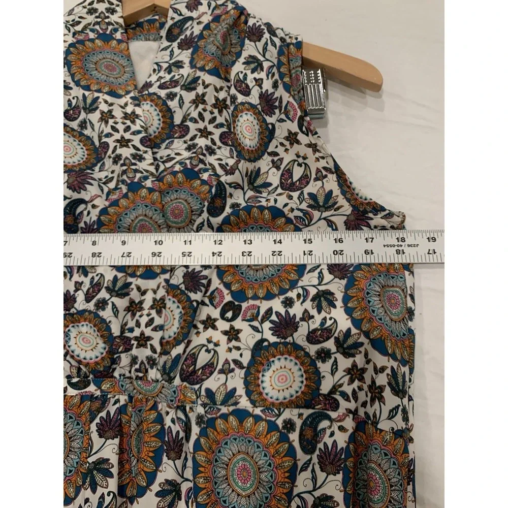 Boho Mandala Paisley Maxi Dress‎ Blue Orange Floral Wrap Faux Surplice M? L?